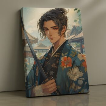 Samurai surrounded by pastel blossoms print