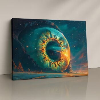 Glowing vortex form set in a dramatic cosmic landscape print