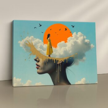 Dreamlike portrait in golden tones with surreal elements print