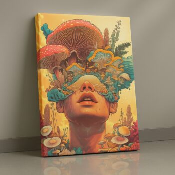 Fungal Reverie surreal mushroom canvas wall art by Artfy Canvas – psychedelic décor.