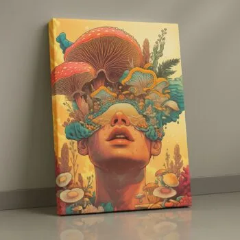 Fungal Reverie surreal mushroom canvas wall art by Artfy Canvas – psychedelic décor.
