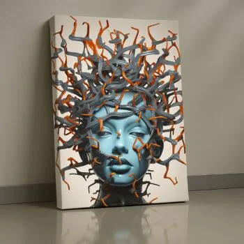 Wired Illusion futuristic face canvas wall art by Artfy Canvas – modern décor.