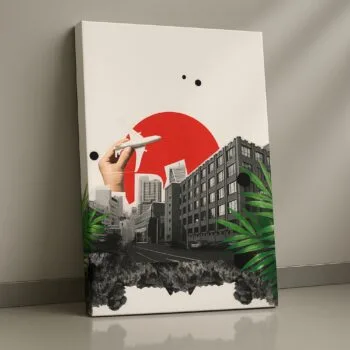 Urban Rising modern city collage canvas wall art by Artfy Canvas – contemporary décor.