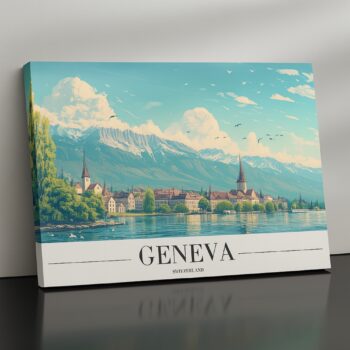 Geneva Switzerland alpine cityscape canvas wall art by Artfy Canvas – travel decor